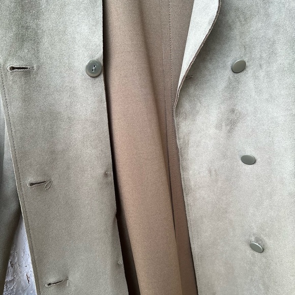 Zara Basic full length faux suede army green button up collared trench coat - Picture 4 of 15